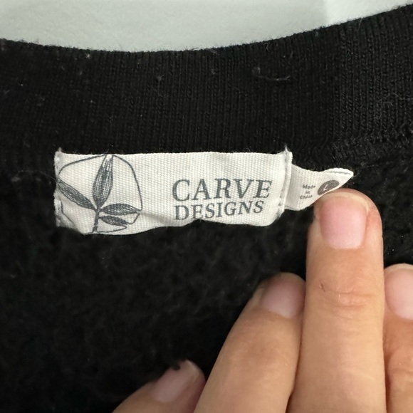 Carve designs black Sherpa v-neck with cute striping on sleeves and waist. - Picture 3 of 3